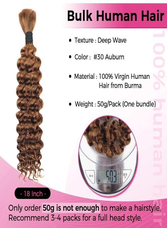 لاشي شعر لاشي ديب ويف 50 غرام، حزمة واحدة/عبوة، شعر بشري طبيعي للتضفير، لون بني محمر رقم 30، شعر بكر 100%، طول 22 بوصة، مناسب لتضفير الشعر على الطريقة البوهيمية. - Image 2